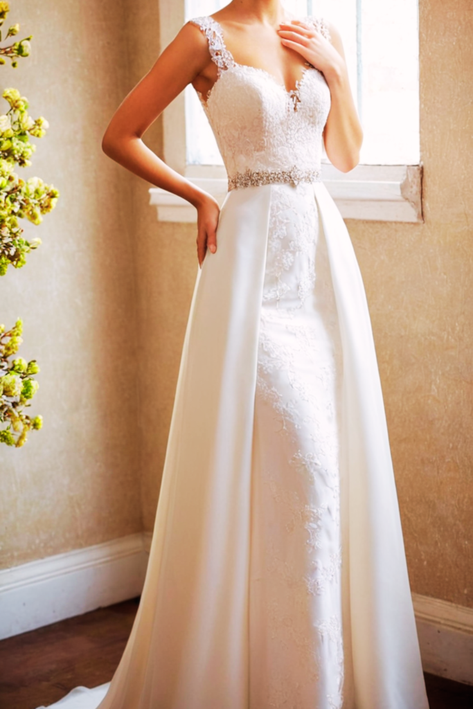 Elegant Lace Double V-Neck Sleeveless Wedding Evening Dress